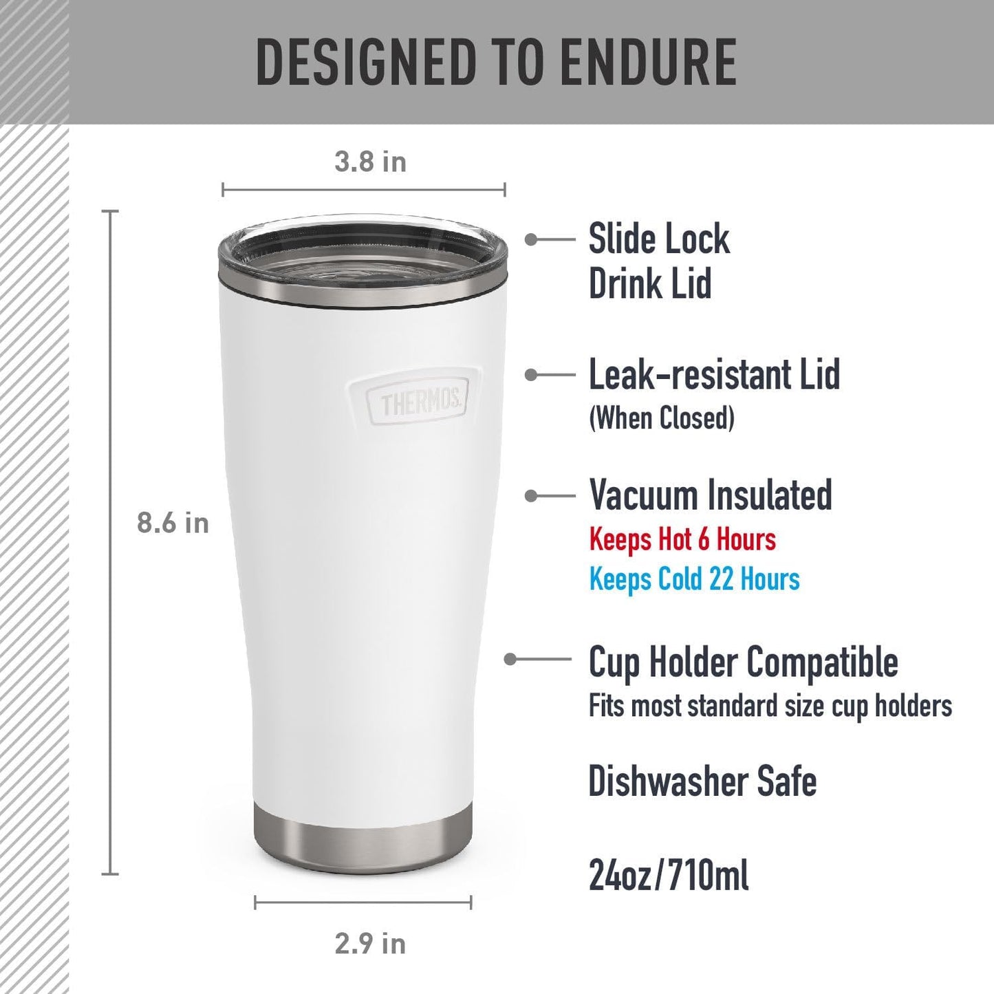 THERMOS ICON SERIES, Stainless Steel Tumbler with Slide Lock, 18 Ounce, Mystic Navy