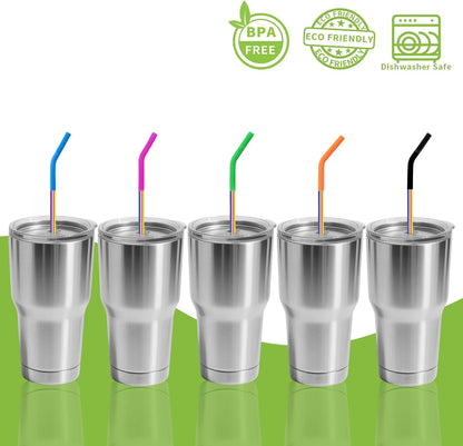 Lazycorner 16 Pcs Metal Straw Reusable 8.5" 10.5" 6mm Stainless Steel Straws for Tumblers 20oz-32oz, Rainbow Drinking Straws with Silicone Tips, 4 Straw Cleaner Brush, 1 Travel Case