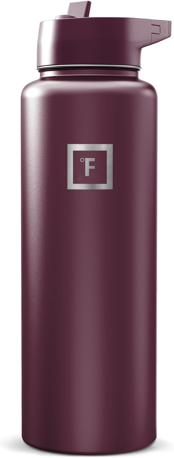 IRON °FLASK Camping & Hiking Hydration Flask with Straw, Wide Mouth Insulated Stainless Steel Sports Water Bottle - 40 oz Midnight Black