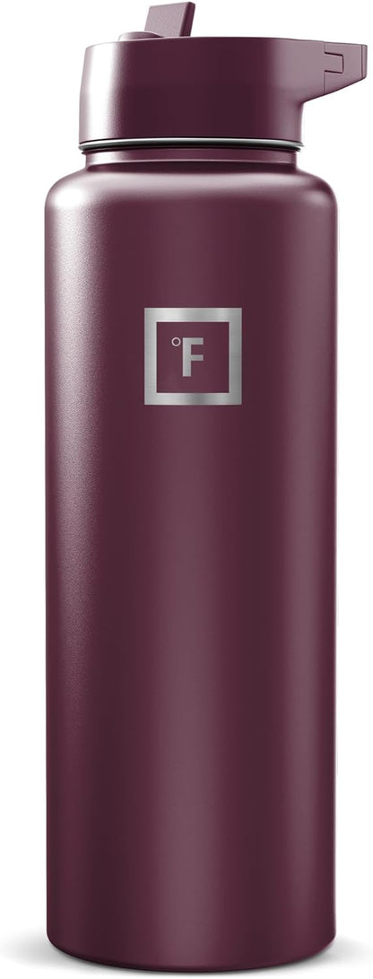 IRON °FLASK Camping & Hiking Hydration Flask with Straw, Wide Mouth Insulated Stainless Steel Sports Water Bottle - 40 oz Midnight Black