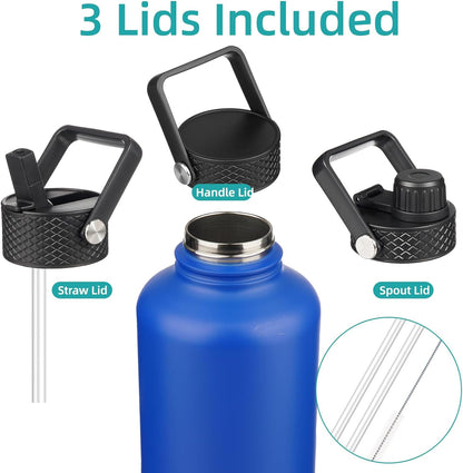 Konokyo 22oz Stainless Steel Bottles with 3 Lids Sport Insulated Water Bottle,Mint