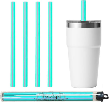Reusable Drinking Straws + Case – Fits 8–20 oz Cups/Tumblers – Soft, BPA-Free, Food Grade, Oval (Less Pucker) – DW | MW Safe – Hot/Cold Coffee/Tea/Water/More - Made in USA, 2 Small & 2 Medium