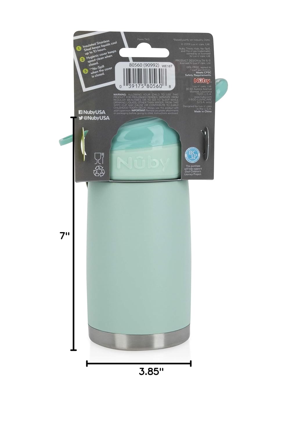 Nuby Thirsty Kids No Spill Flip-It Reflex Stainless Steel Travel Cup or Water Bottle - 10 Oz - 18+ Months - Blue - Back to School Essentials