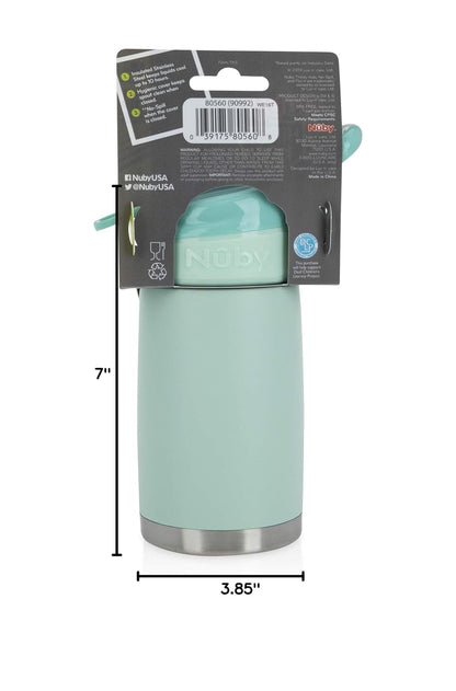 Nuby Thirsty Kids No Spill Flip-It Reflex Stainless Steel Travel Cup or Water Bottle - 10 Oz - 18+ Months - Blue - Back to School Essentials
