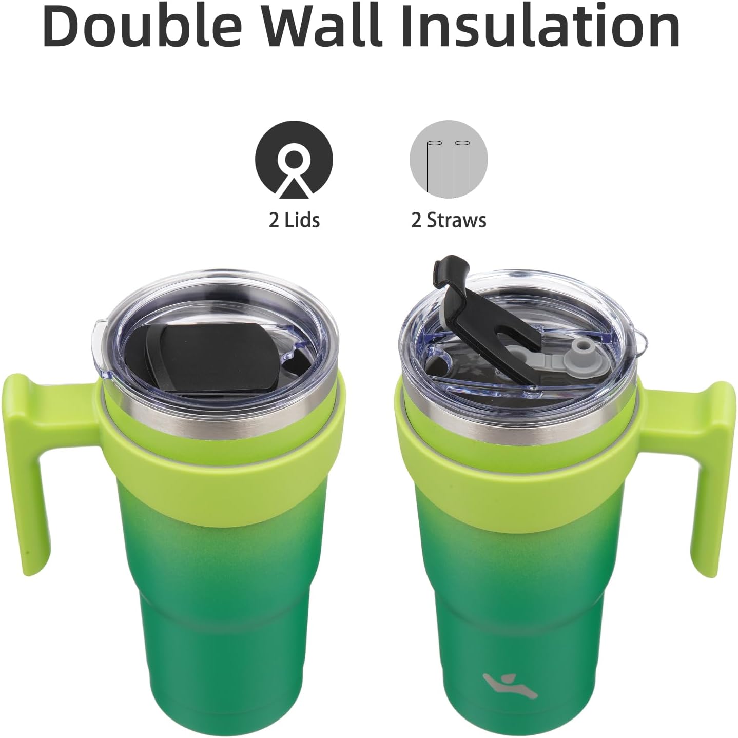 Konokyo 20 oz Tumbler with Handle and 2 Straw 2 Lid, Insulated Water Bottle Stainless Steel Vacuum Cup Reusable Travel Mug,Black