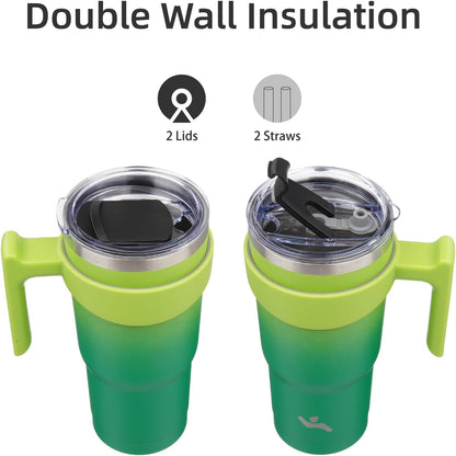 Konokyo 20 oz Tumbler with Handle and 2 Straw 2 Lid, Insulated Water Bottle Stainless Steel Vacuum Cup Reusable Travel Mug,Black
