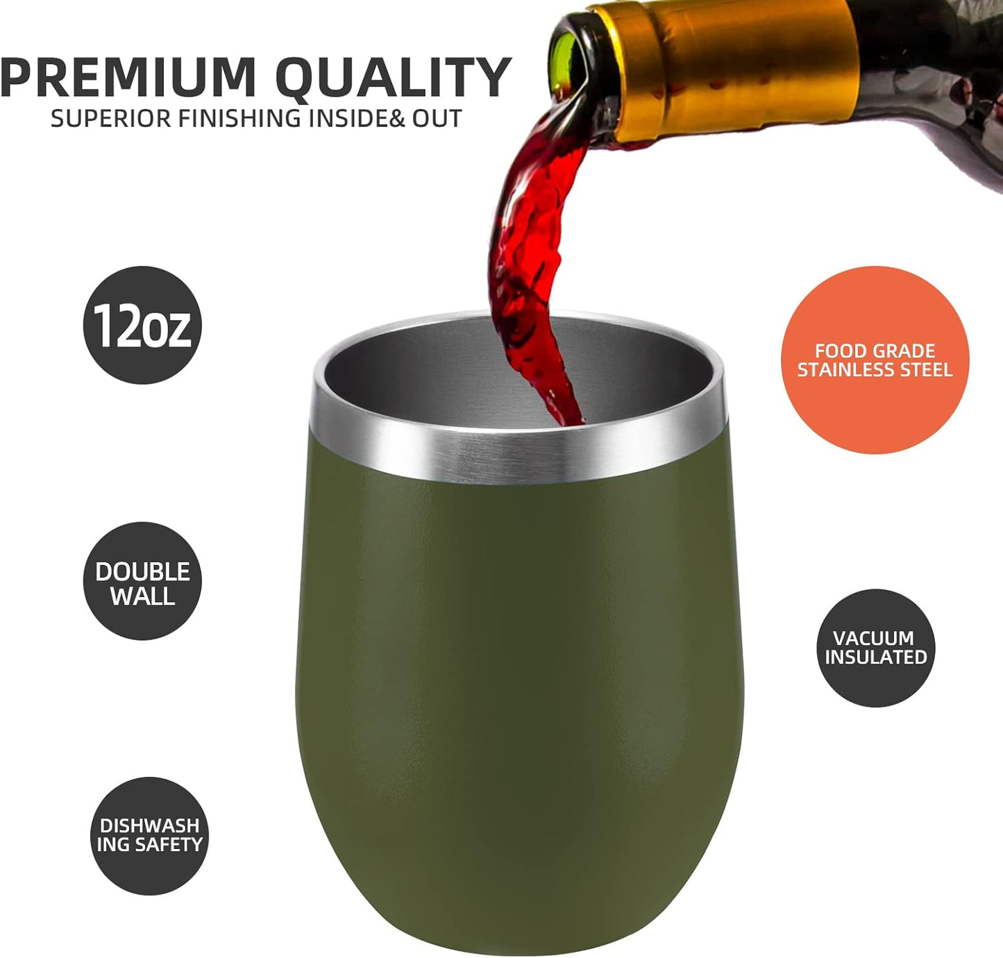 12 oz Insulated Wine Tumbler with Lid and Straw,Stainless Steel Stemless Wine Tumbler Glasses Double Wall Vacuum Wine Cups Tumbler for Coffee,Champaign,Cocktail,Office（Silver,1）