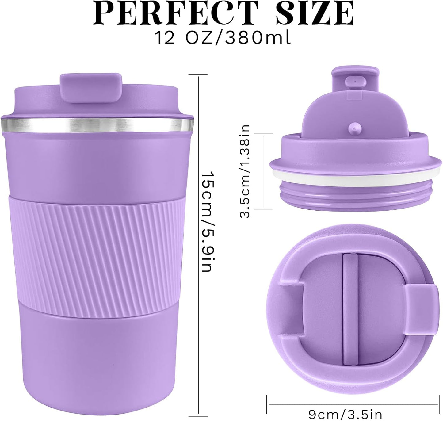 YINBAOGE Insulated Travel Coffee Mug, Spill & Leak Proof, Portable To Go Camping Stainless Steel Coffee Tumbler, Reusable Thermal Coffee Cup with Lid for Hot & Cold Drinks (Black, 12 OZ)