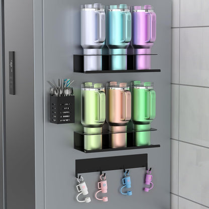 POLRAI 2 Pack Magnetic Stanley Cup Holder for Fridge, Water Bottle Organizer for Tumbler with Double Sided Tape Hold Stanley Cup Accessories for Kitchen Cabinet Wall