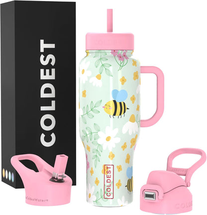 Coldest Tumbler with Handle and Straw - 100% Spill Proof Tumbler with Straw (3 Lids) - Stainless Steel Insulated Leakproof Tumblers for Women & Men - Cup Holder Friendly - 46 oz (Purple Nova) - Colors B