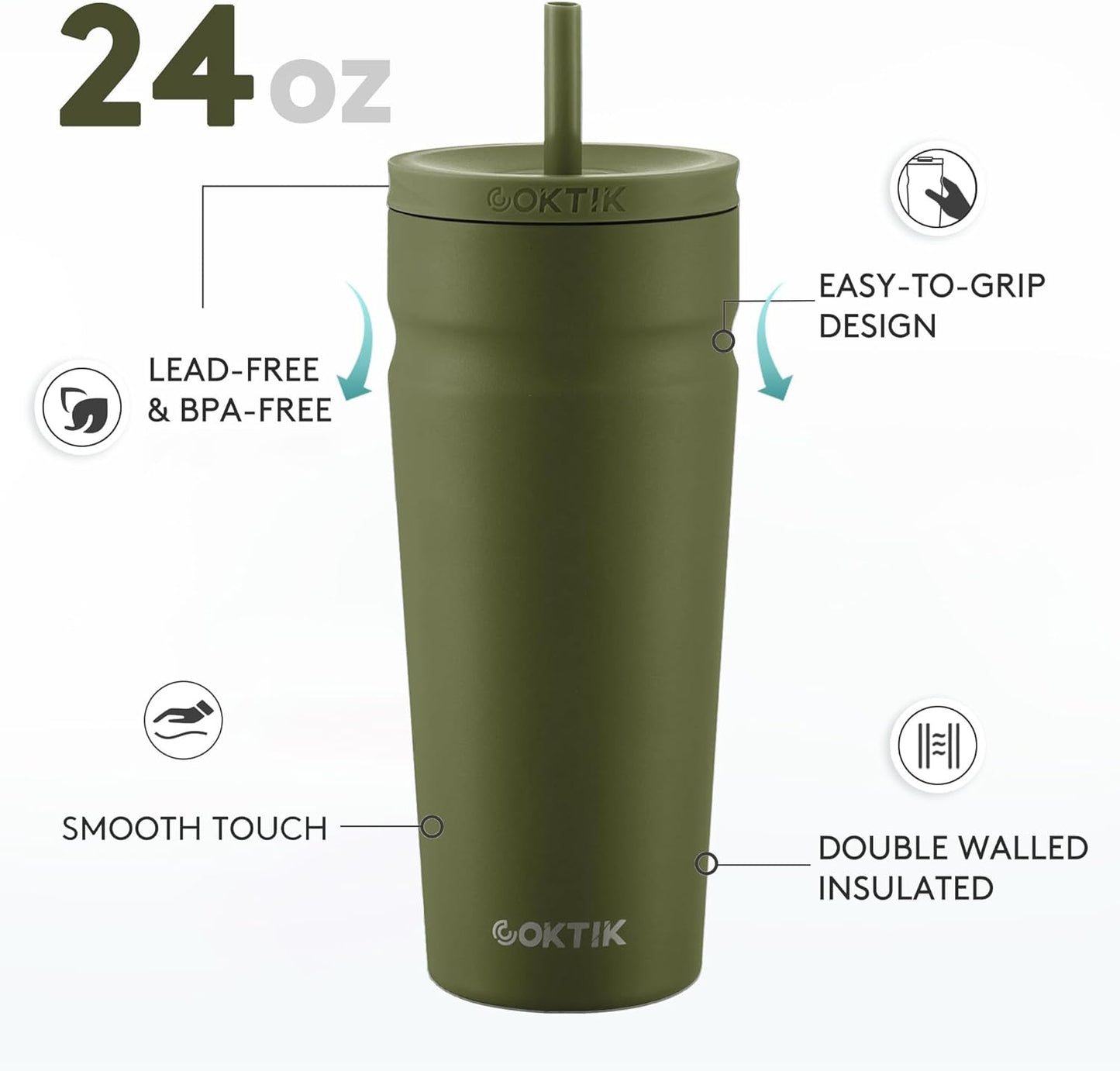 COKTIK 24oz Insulated Tumbler with Lid and Straw Iced Coffee Cup Reusable Stainless Steel Travel Mug Water Bottle Cupholder Friendly for Women Men Her Him (Blush)