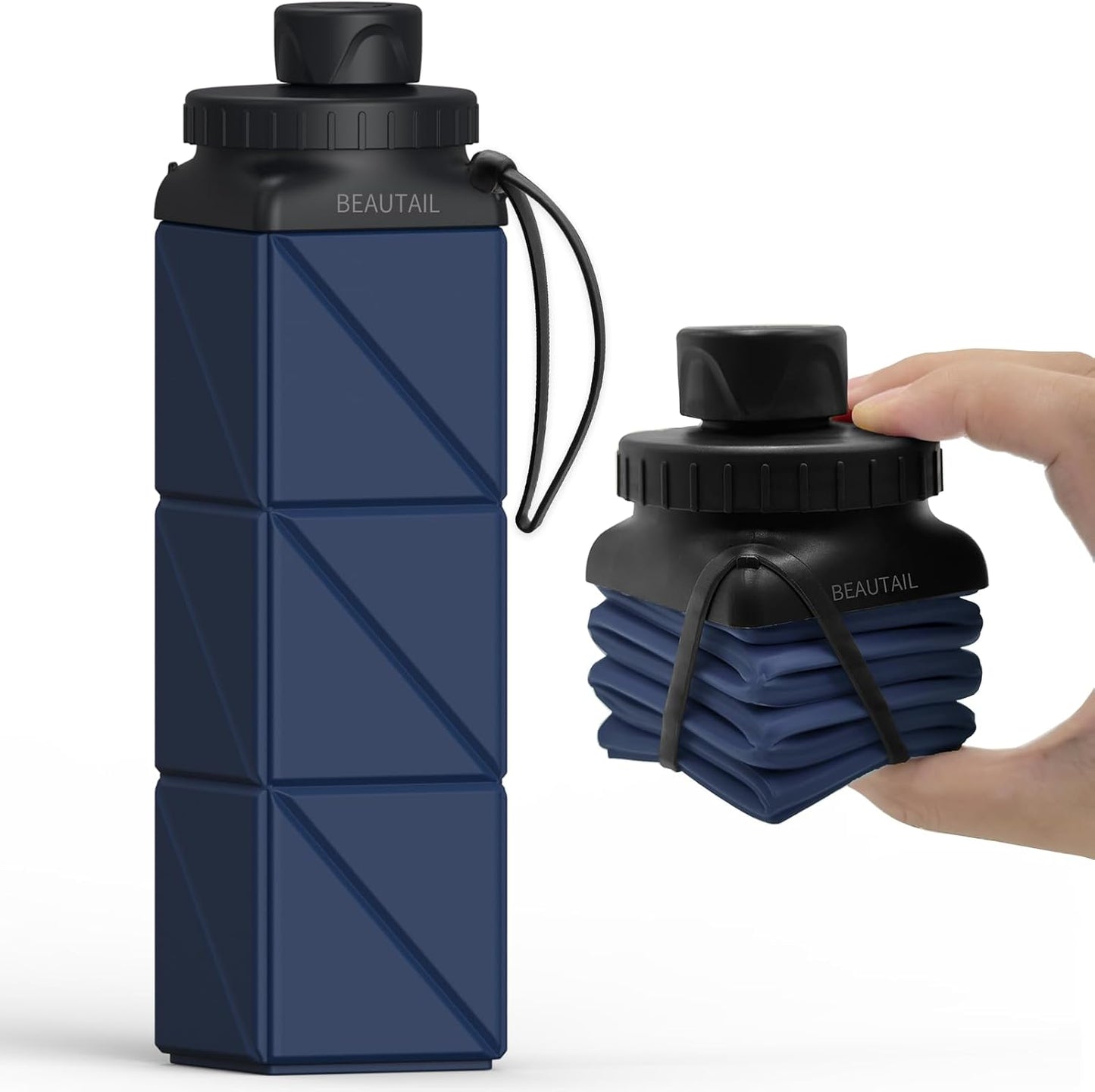 BEAUTAIL Collapsible Water Bottles 20.6oz, Silicone Foldable Portable Travel Water Bottle, Lightweight Reusable Leakproof for Traveling Camping Hiking Cycling Yoga Sports Outdoor
