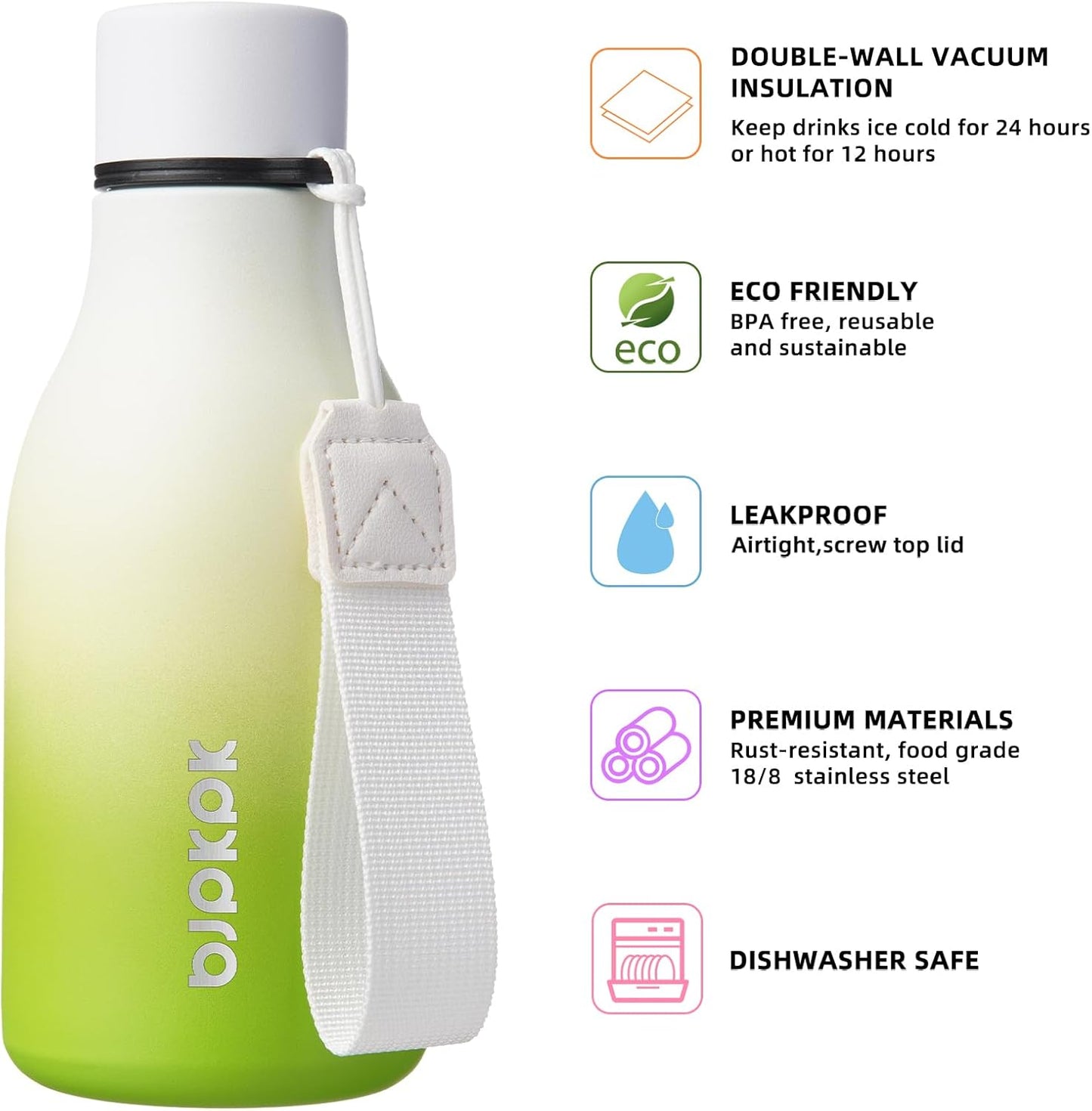 BJPKPK Insulated Water Bottles, 18 oz Stainless Steel Metal Water Bottle with Strap, BPA Free Leak Proof Jugs, Mugs, Flasks, Reusable Thermal Flasks for Sports & Travel, Black - Colors B