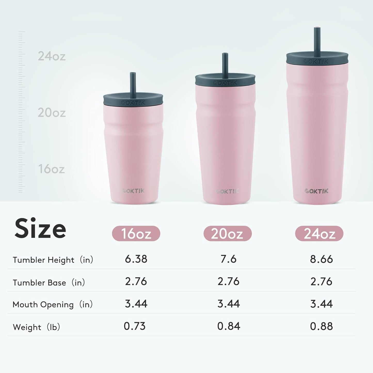 COKTIK 24oz Insulated Tumbler with Lid and Straw Iced Coffee Cup Reusable Stainless Steel Travel Mug Water Bottle Cupholder Friendly for Women Men Her Him (Blush)