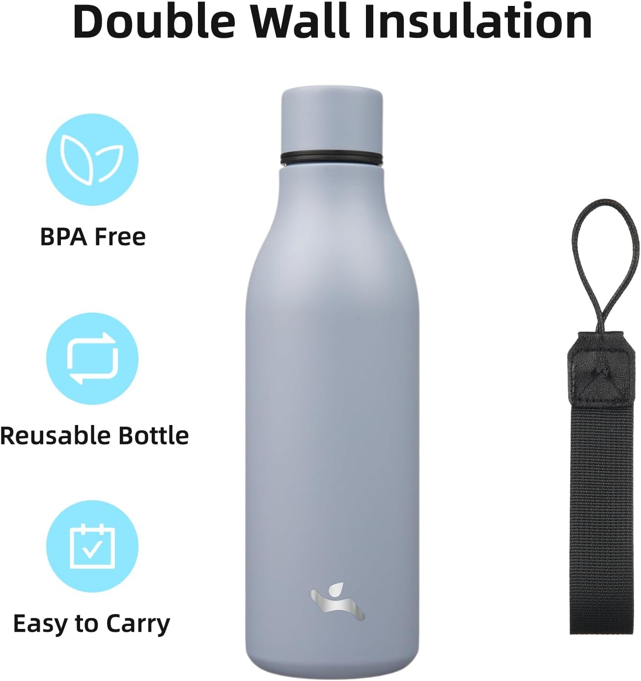 Konokyo Insulated Water Bottle with Strap,18 oz Double Wall Stainless Steel Vacuum Bottles Metal Water Flask,Macaron Green - Colors A