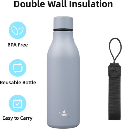 Konokyo Insulated Water Bottle with Strap,18 oz Double Wall Stainless Steel Vacuum Bottles Metal Water Flask,Macaron Green - Colors A
