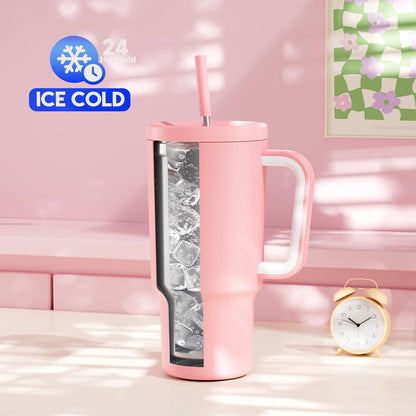 Meoky 40 oz Tumbler with Handle and Straw: Stainless Steel Insulated Tumbler with Lid and Straw - 100% Leak Proof Tumbler for Car Cup Holders - Travelers Commuters Workers, Donut