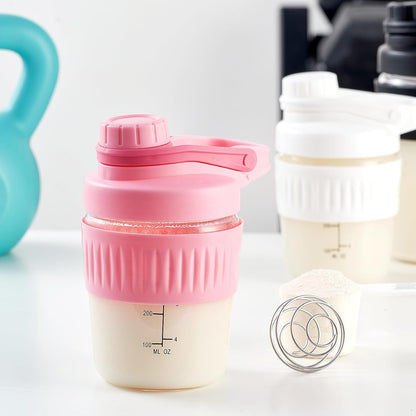 16oz Glass Shaker Bottle for Protein, Small Borosilicate Glass Protein Powder Leak-Proof Shaker Cup Mixes with 304 Blending Ball(16oz,Black)