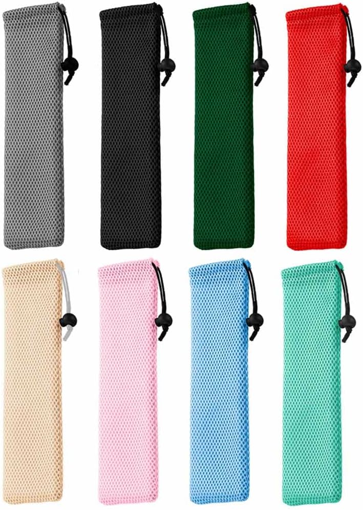 8 Pcs Portable Cutlery Bag Straw Carrying Case Cutlery Drawstring Net Bag Tableware Storage Pouch Travel Bag for Straws, Knife, Fork, Spoon, Chopsticks, Cleaning Brush