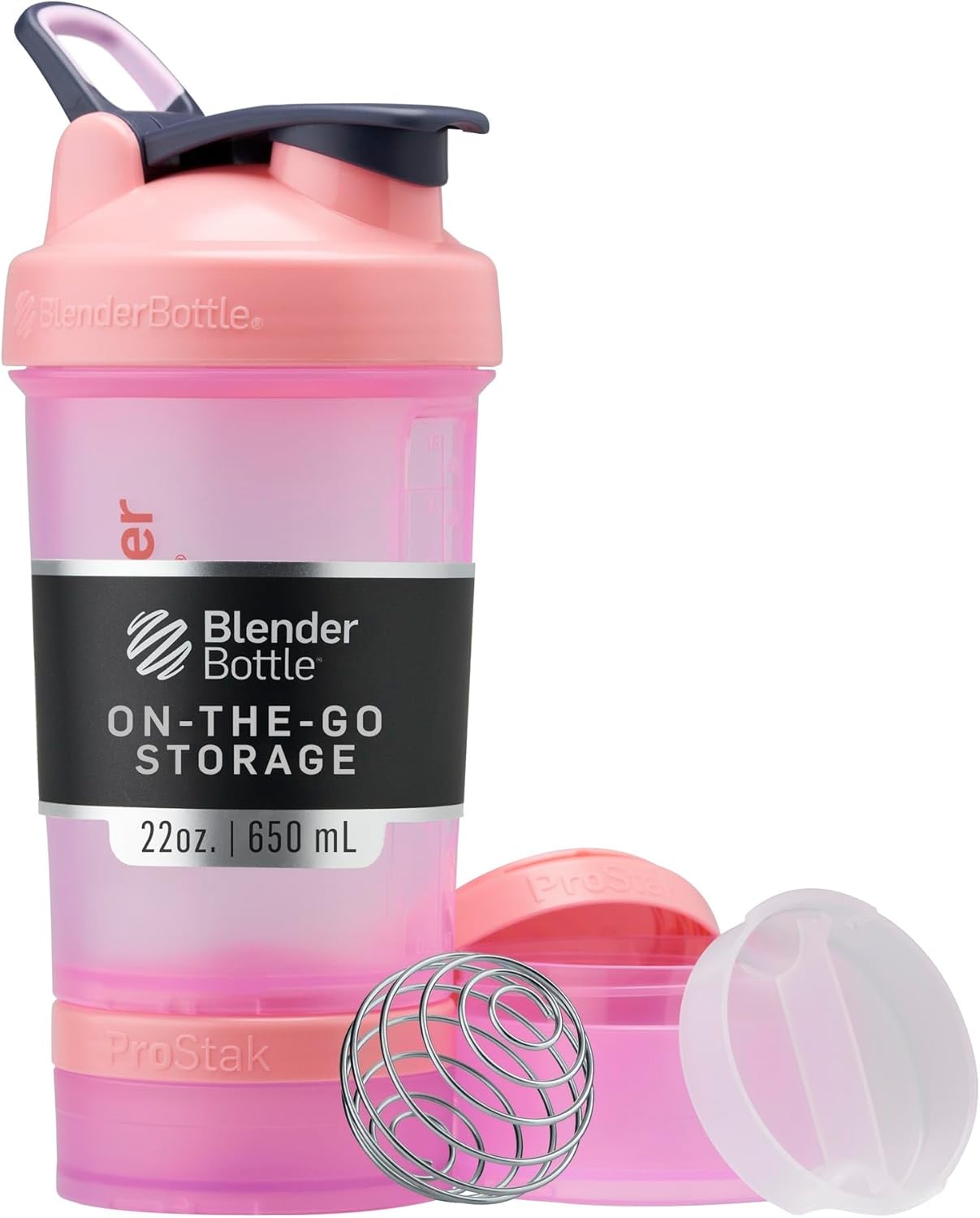 BlenderBottle Shaker Bottle with Pill Organizer and Storage for Protein Powder, Classic V2 ProStak System, 22-Ounce, Midnight Black