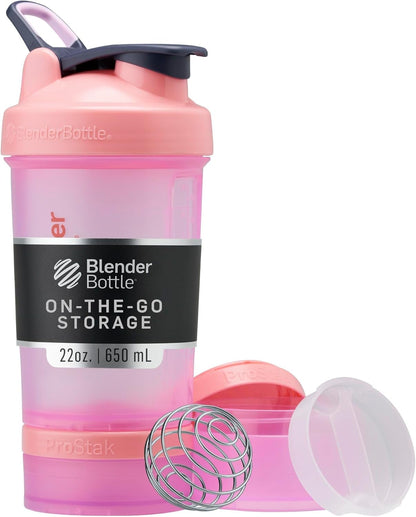 BlenderBottle Shaker Bottle with Pill Organizer and Storage for Protein Powder, Classic V2 ProStak System, 22-Ounce, Midnight Black
