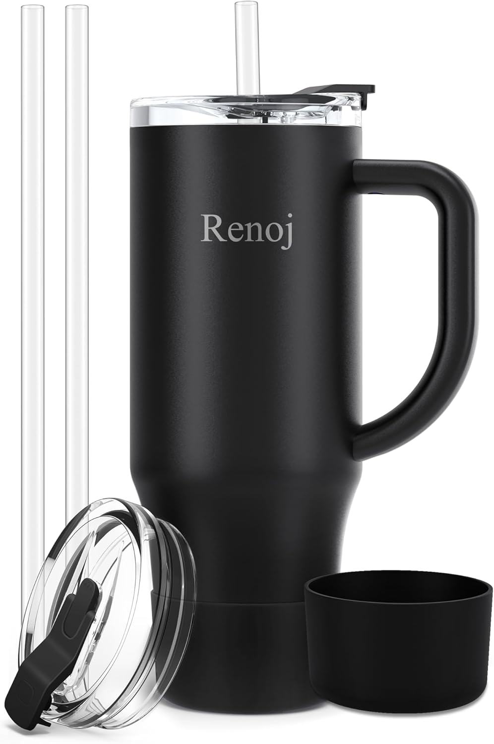 Renoj Insulated Mug 100% Leak Proof Insulated Water Bottle for Iced Coffee & Hot Drinks - Fits Car Cup Holder, Ideal Gift, 2 Straws & Silicone Boot - SnapShift Pink 32 oz