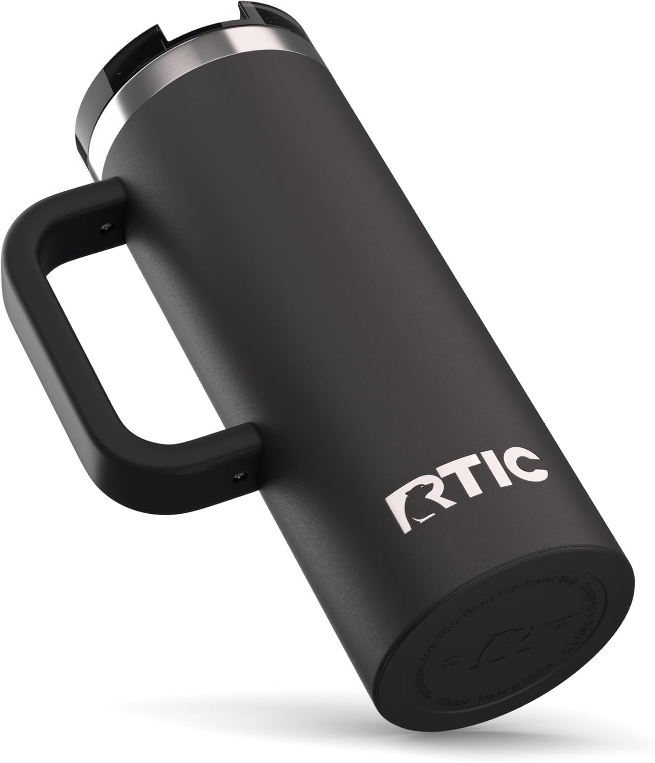 RTIC 20oz Road Trip Travel Mug with Lid and Handle, Ceramic Lined, Insulated, Stainless Steel, Metal, Double Wall Vacuum-Insulation, Portable Coffee, Tea Cup for Hot and Cold Drink, Black