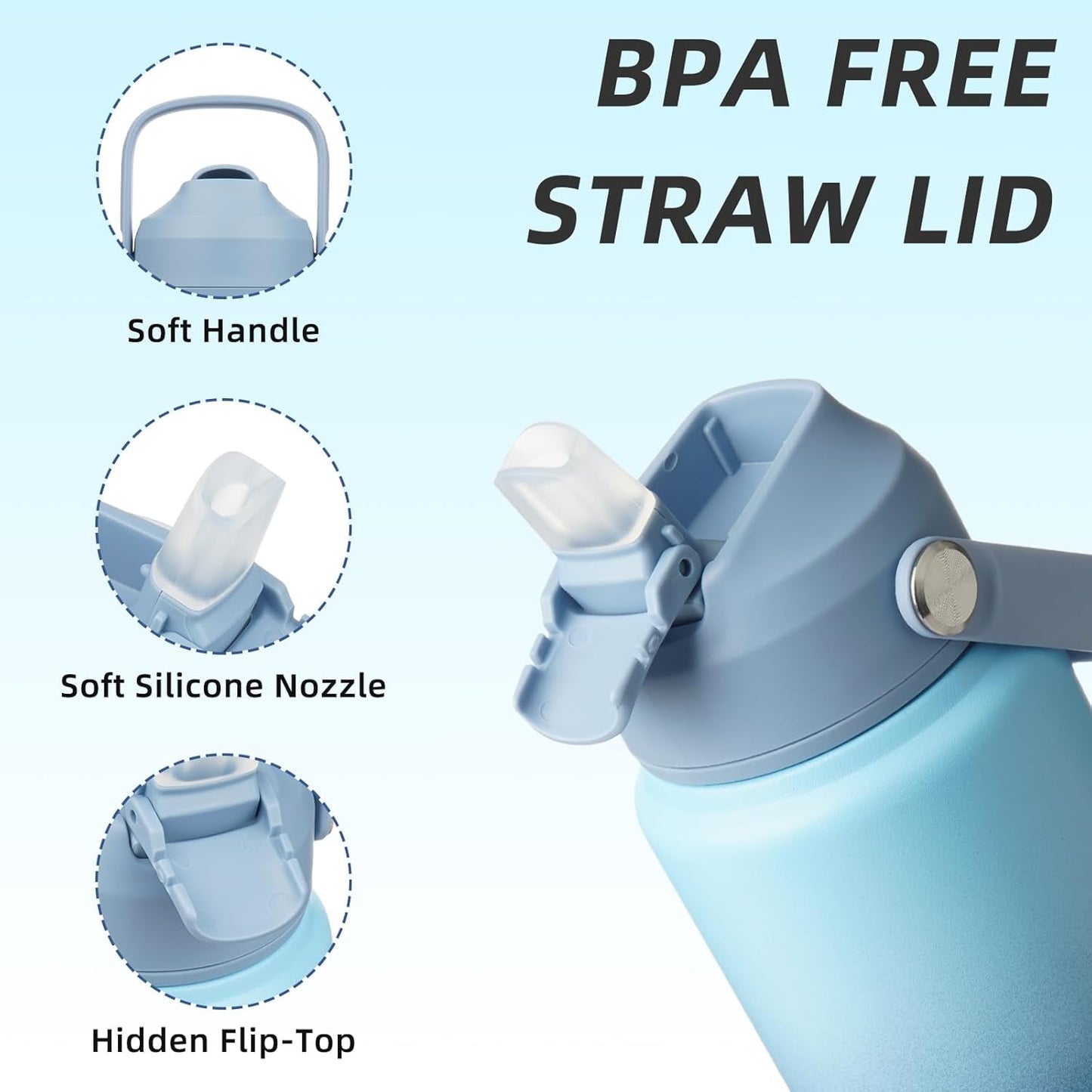 BJPKPK Insulated Water Bottle with Straw Lid, 18oz Thermo Water Bottles with Soft Nozzle, Flex Handle & Non-slip Boot, BPA Free Leak Proof Stainless Steel Metal Thermo, Tumblers, Cups,Sea Salt