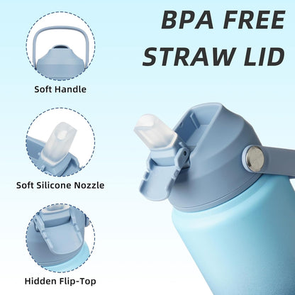 BJPKPK Insulated Water Bottle with Straw Lid, 18oz Thermo Water Bottles with Soft Nozzle, Flex Handle & Non-slip Boot, BPA Free Leak Proof Stainless Steel Metal Thermo, Tumblers, Cups,Sea Salt