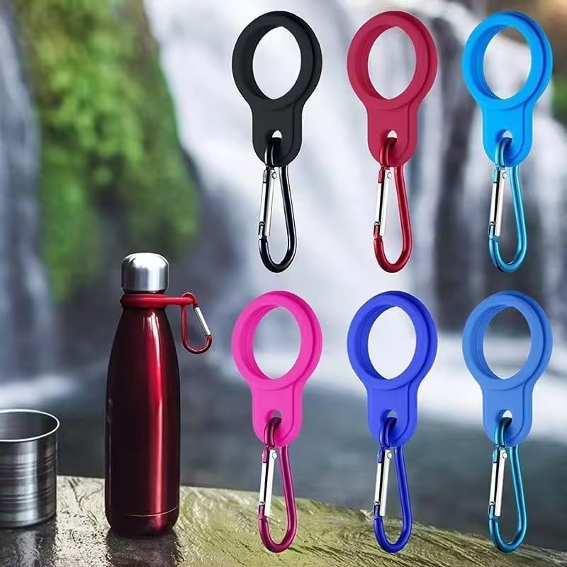 6 Pcs Silicone Water Bottle Buckle with Carabiner Clip - Portable Secure Bottle Holder - Hiking, Camping Accessory, Accessory and Keychain Carabiners, Car Keychain