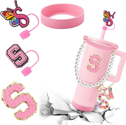 7pcs Cup Accessories for Stanley 30/40oz Tumbler, Handle Strap, Straw Cover, Silicone Boot, Letter Charm Stickers