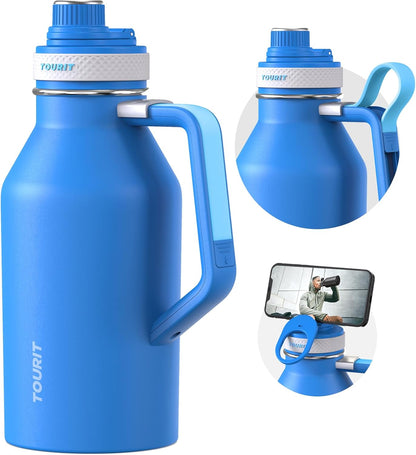 TOURIT 32oz Stainless Steel Wide Mouth Water Bottle, Double-Wall Vacuum Insulation with Spout Lid for Sports and Travel, Black