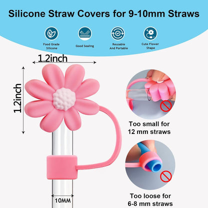 15 PCS Cute Silicone Straw Cover Cap for Stanley Cup Accessories,Simple Modern Straw Covers,10mm Straw Topper Compatible with 30&40 Oz Tumbler