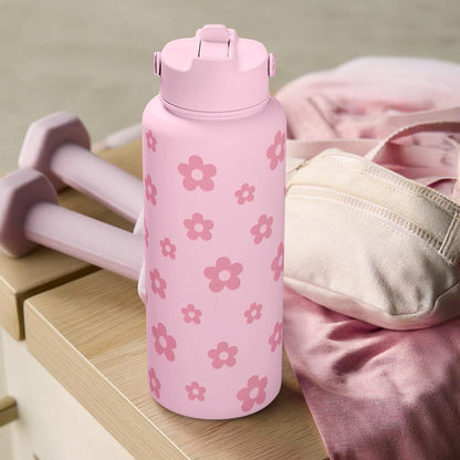SANDJEST Pickleball Gift for Women, Water Bottle Stainless Steel 32oz with Lid & Straw, Sport Insulated Bottles Gifts for Girls Friends Teens Birthday Christmas