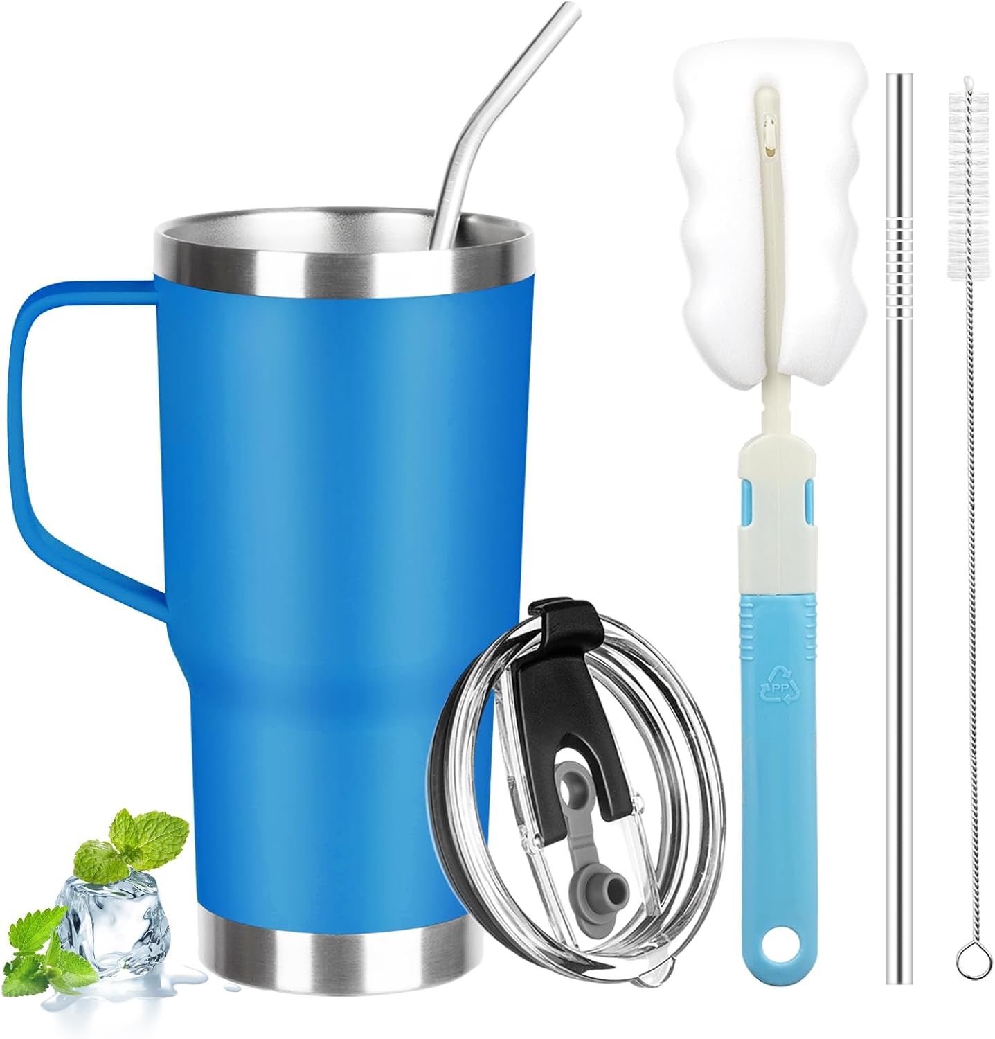 20 oz Tumbler with Handle, Stainless Steel Insulated Tumbler with Lid and Straw, Double Wall Vacuum Coffee Mug Tumbler, Insulated Coffee Thermal Cup for Cold and Hot (Light Purple)