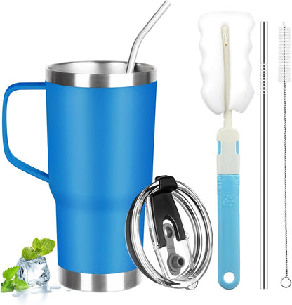20 oz Tumbler with Handle, Stainless Steel Insulated Tumbler with Lid and Straw, Double Wall Vacuum Coffee Mug Tumbler, Insulated Coffee Thermal Cup for Cold and Hot (Light Purple)