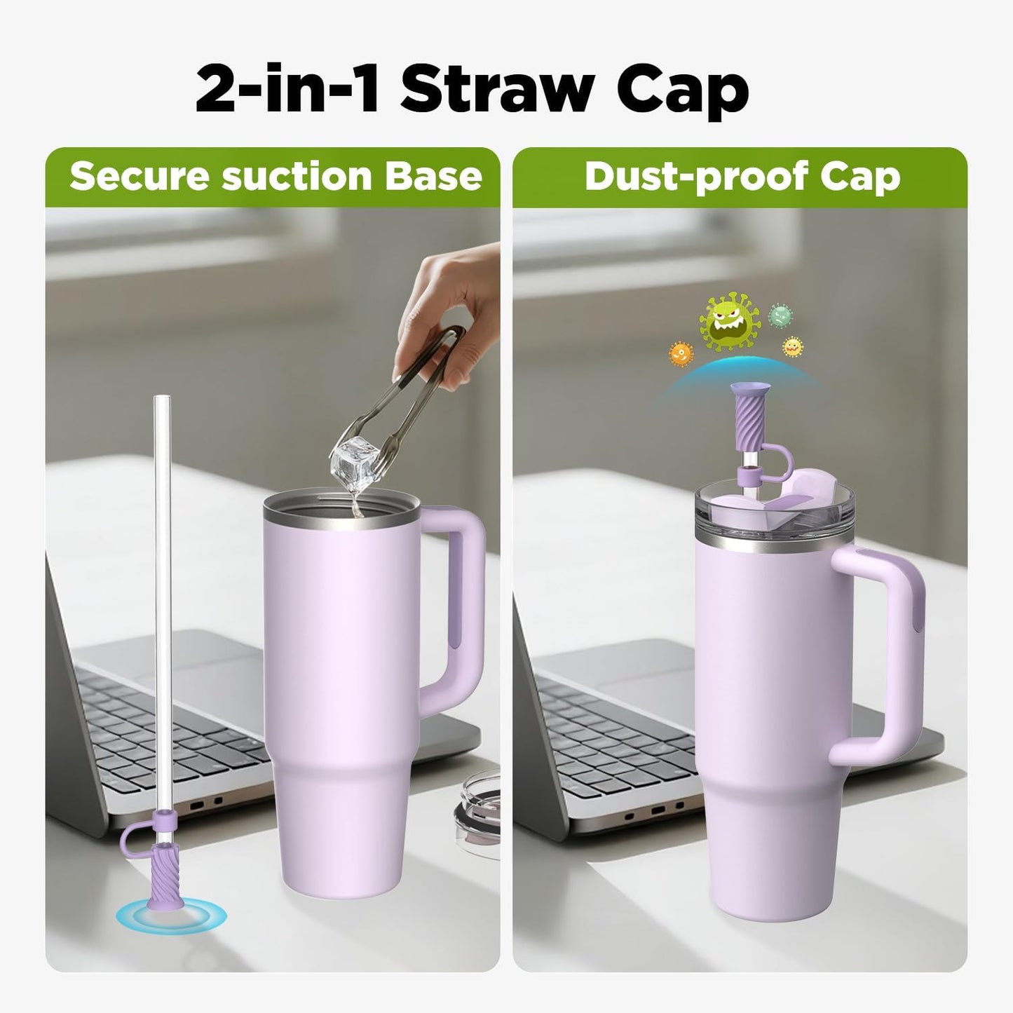 6 Pcs Straw Cover Caps with Suction Base, 0.4in/10mm Straw Toppers for Stanley Cup 30/40 oz, Multicolor
