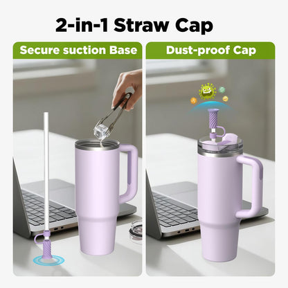 6 Pcs Straw Cover Caps with Suction Base, 0.4in/10mm Straw Toppers for Stanley Cup 30/40 oz, Multicolor