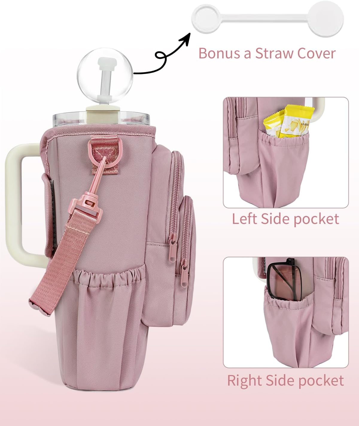 sportsnew Water Bottle Carrier Bag with Phone Pocket for 30oz 40oz Tumbler with Handle Accessories Insulated Water Bottle Holder Pouch with Strap Crossbody with Straw Cover