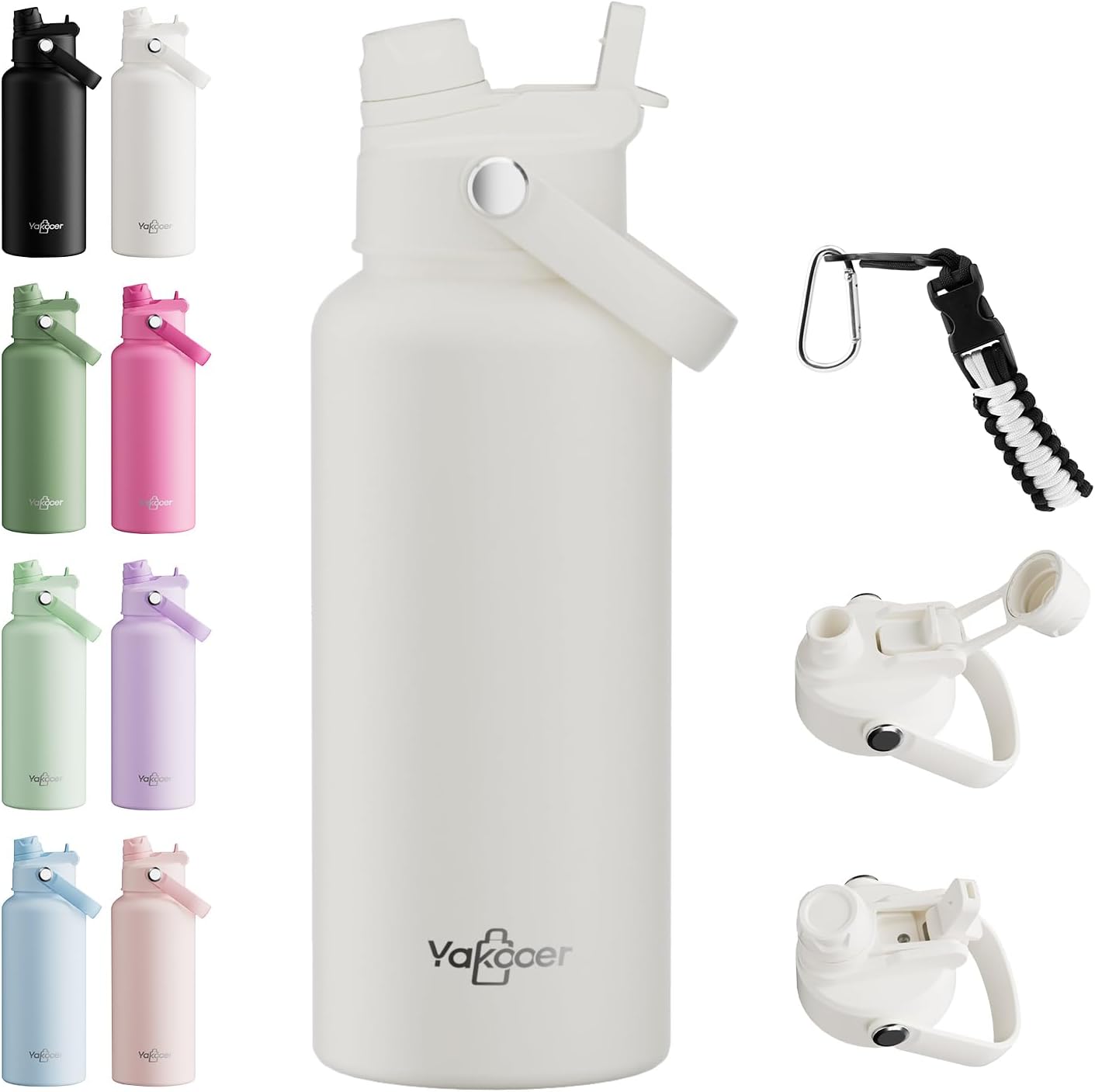 26oz Insulated Water Bottle with 2-in-1 Straw and Spout Lid, 304 Stainless Steel Water Bottle Keep Cold for 24H,Leak-Proof,Sports Water Bottle with Braided Carry Strap for Gym,Travel,Outdoors,Black