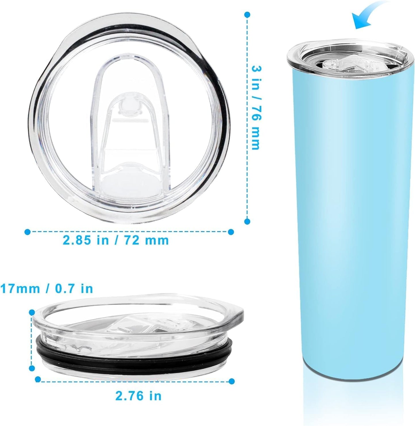 20 oz Skinny Tumbler Replacement Lids Spill Proof Splash Resistant Lids Covers for 2.76in Cup Mouth Compatible with YETI Rambler and More Tumbler Cups (20 oz, 2 Pack)
