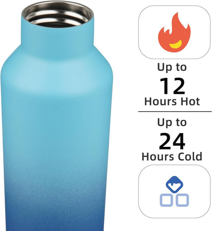 Konokyo Insulated Water Bottle with Straw,25 OZ Double Wall Vacuum Stainless Steel Water Flask with 2 Lids,Black