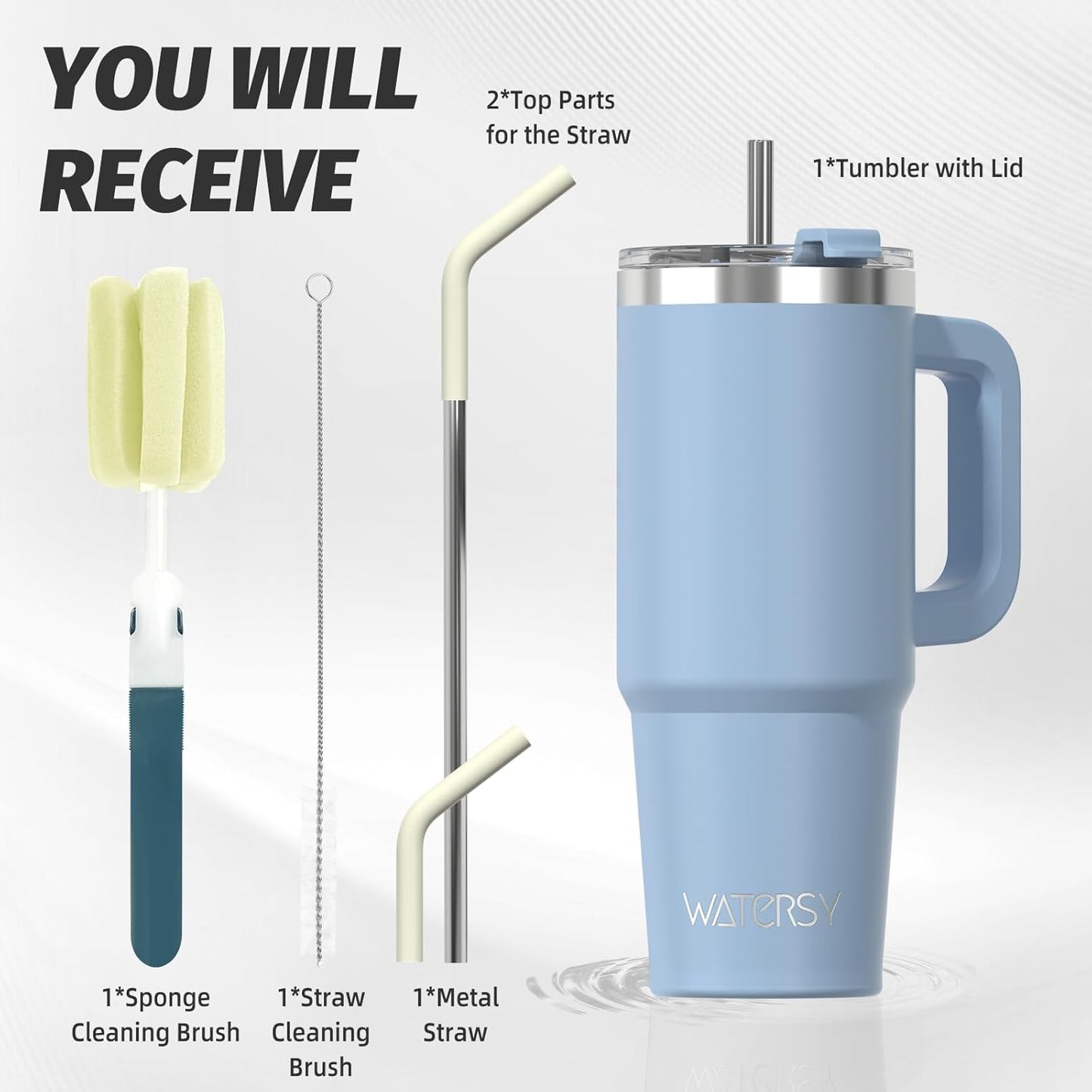 40 oz Tumbler with Handle,Tumbler with Lid and Straw,Double Wall Insulated Cup Stainless Steel Travel Mug(Cold for 34 Hours),Water Bottle for Iced Tea,Coffee,Cold Beverages(Purple)