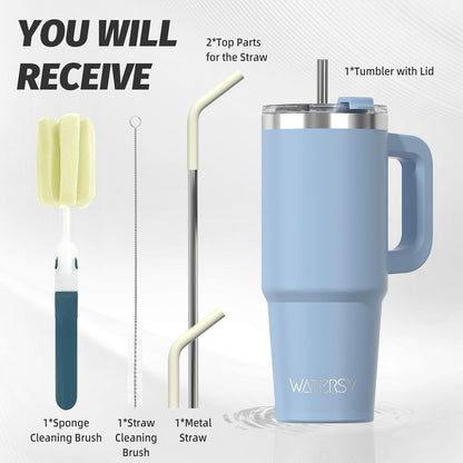 40 oz Tumbler with Handle,Tumbler with Lid and Straw,Double Wall Insulated Cup Stainless Steel Travel Mug(Cold for 34 Hours),Water Bottle for Iced Tea,Coffee,Cold Beverages(Purple)