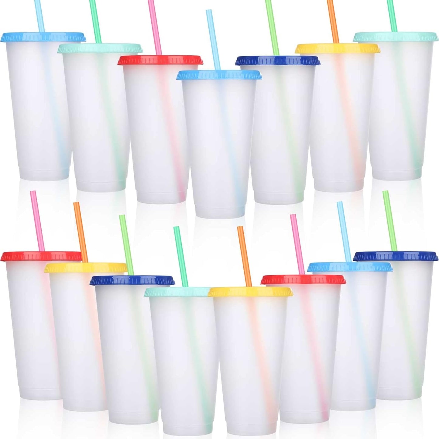 Honeydak 15 Pack Tumbler with Straw and Lid Bulk Cups for Gifts Water Bottle Iced Coffee Travel Mug Cup Reusable Plastic Tumblers for Party Birthdays 24-27 oz (Solid Color)