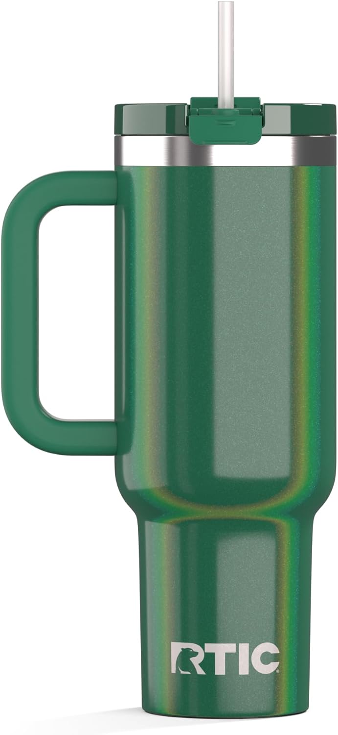 RTIC 30 oz Road Trip Tumbler Double-Walled Ceramic Lined InsulatedStainless Steel Portable Travel Coffee Mug Cup with Lid, Handle and Straw, Periwinkle Bouquet