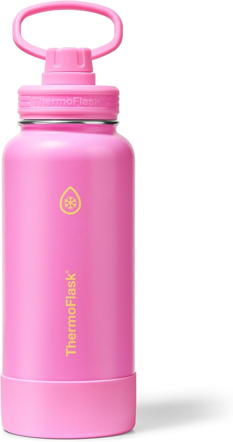 ThermoFlask Insulated Water Bottle with Spout Lid (24 oz, Lemonade Stand) - Leakproof, Stainless Steel Water Bottle for Cold & Hot Drinks, Travel & Daily Hydration