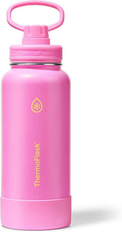 ThermoFlask Insulated Water Bottle with Spout Lid (24 oz, Lemonade Stand) - Leakproof, Stainless Steel Water Bottle for Cold & Hot Drinks, Travel & Daily Hydration