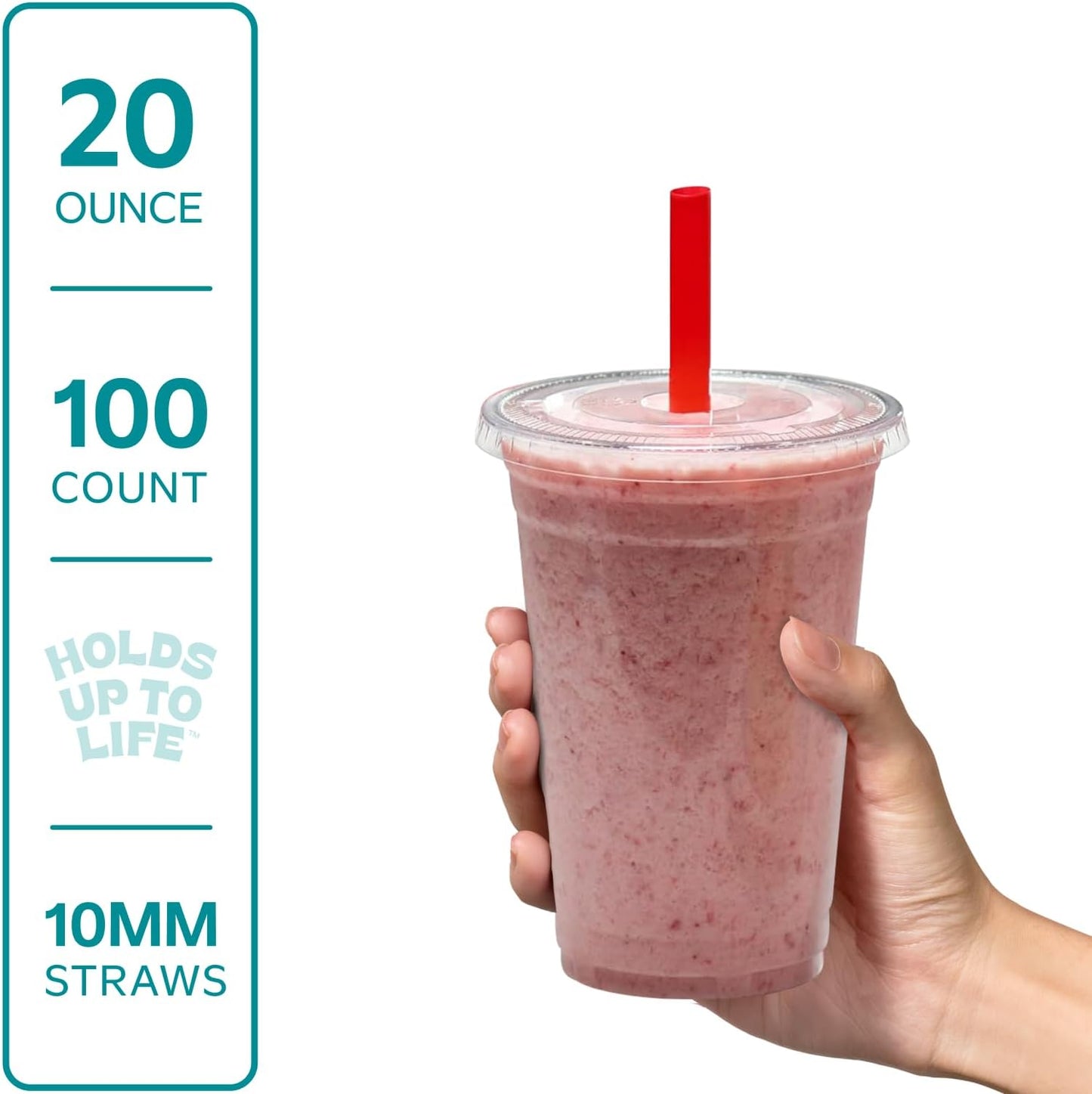 GUSTO [24 oz. - 100 Count Clear Cups with Flat Lids & Straws - Disposable Clear Drinking Cups for Iced Coffee, Cold Drinks, Milkshakes, and Smoothies - Formerly Comfy Package
