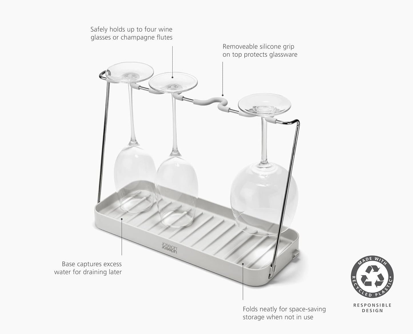 Joseph Joseph DrySmart Folding Water Bottle Drying Rack, Space-Saving Draining Board Organizer, Made from Recycled Plastic